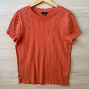 Splendid Pointelle Knit Tee Coral Orange Short Sleeve Top Medium